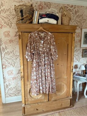 Daughters of India Brown and White Floral Midi Dress